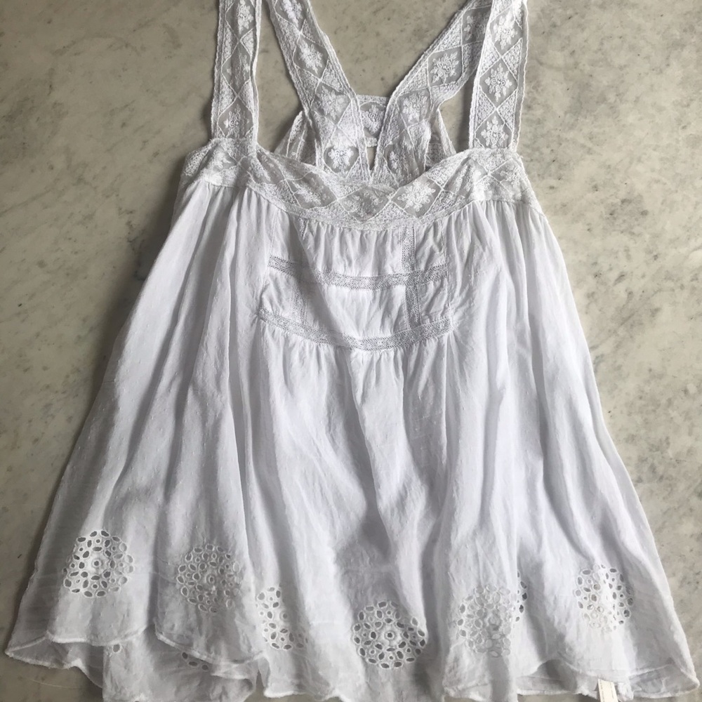 Free People white cotton blend eyelet & lace top